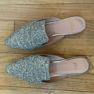 J. Crew silver glitter mules